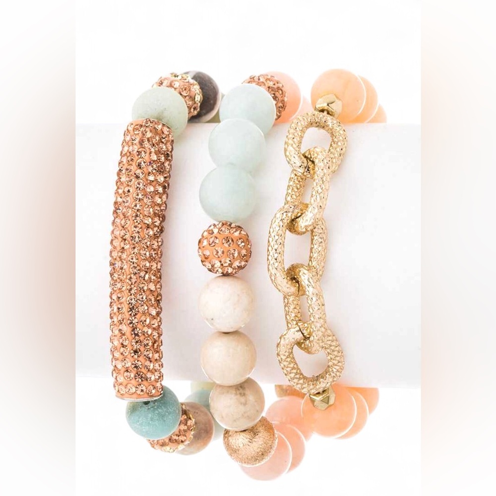 Rose Gold Crystal Beaded Bracelet Set